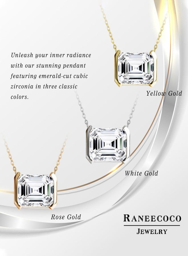 Raneecoco 2.0ct Emerald Cut Solitaire Simulated Diamond CZ Pendant Necklace / 18K Yellow Gold Plated Sterling Silver Dainty Necklace for Women - Image 4